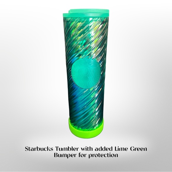 💚 Starbucks 2022 Holiday Candy Cane Swirl Tumbler with Lime Green Bumper NEW - Picture 1 of 12